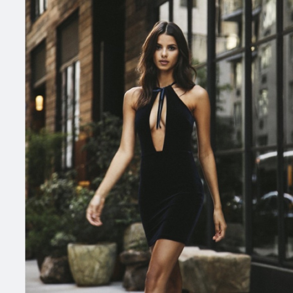 LURLEY SEXY DRESS BLUE VELVET DEEP PLUNGE MINI WOMENS 2